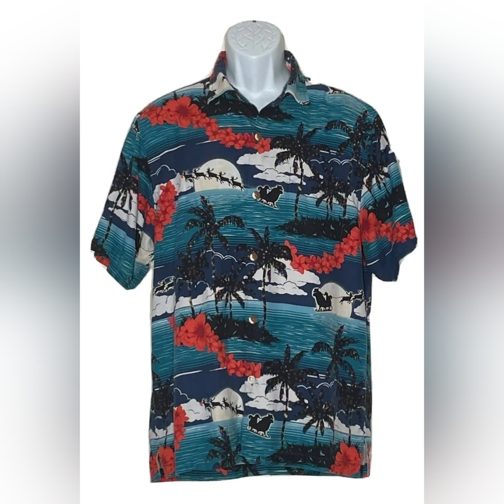 Tommy Bahama M Silk Christmas Hawaiian Shirt mens 2XL/2TG Santa Reindeer Holiday